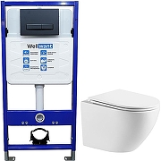 Унитаз с инсталляцией WellWant Aura WWU01121WK + WellWant Standart 50 WWISI111BB с сиденьем Микролифт и Черной матовой клавишей смыва