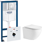 Унитаз с инсталляцией WeltWasser Merzbach 043 GL-WT 10000009939 + Grohe Rapid SL 38775001 с сиденьем Микролифт и клавишей смыва Хром