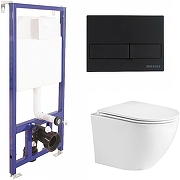 Унитаз с инсталляцией WeltWasser Merzbach 043 GL-WT 10000009939 + Berges Novum L5 040215 с сиденьем Микролифт и Черной матовой клавишей смыва