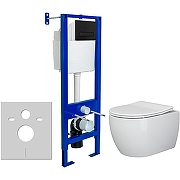 Унитаз с инсталляцией Ceramicanova Play CN3001 + Berges Atom 410 040340 с сиденьем Микролифт и Черной матовой клавишей смыва