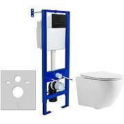 Унитаз с инсталляцией CeramaLux 2197 + Berges Atom 410 040340 с сиденьем Микролифт и Черной матовой клавишей смыва