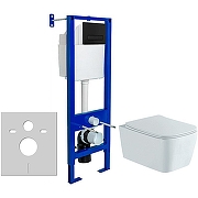 Унитаз с инсталляцией Aquatek Либра New AQ1148N-00 + Berges Atom 410 040340 с сиденьем Микролифт и Черной матовой клавишей смыва