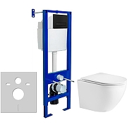 Унитаз с инсталляцией WeltWasser Merzbach 043 GL-WT 10000009939 + Berges Atom 410 040340 с сиденьем Микролифт и Черной матовой клавишей смыва