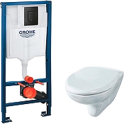 Унитаз с инсталляцией Rosa Элеганс Люкс Вн УнБ32 4620008195438 + Grohe Rapid SL 38811KF0 с сиденьем Микролифт и Черной матовой клавишей смыва