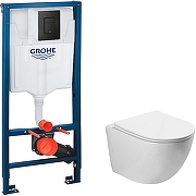 Унитаз с инсталляцией Vincea Globo VT1-14S + Grohe Rapid SL 38811KF0 с сиденьем Микролифт и Черной матовой клавишей смыва