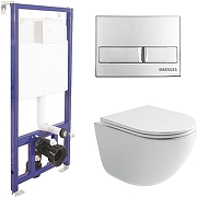 Унитаз с инсталляцией Ceramicanova Vogue CN4008T + Berges Novum L3 040213 с сиденьем Микролифт и клавишей смыва Хром