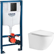 Унитаз с инсталляцией WeltWasser Merzbach 043 GL-WT 10000009939 + Grohe Rapid SL 38811KF0 с сиденьем Микролифт и Черной матовой клавишей смыва