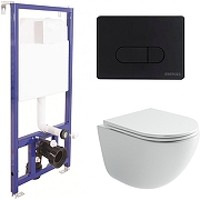 Унитаз с инсталляцией Ceramicanova Vogue CN4008T + Berges Novum D5 040235 с сиденьем Микролифт и Черной матовой клавишей смыва