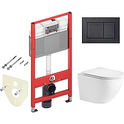 Унитаз с инсталляцией WeltWasser Merzbach 043 GL-WT 10000009939 + Tece Now 9400414 с сиденьем Микролифт и Черной матовой клавишей смыва