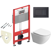 Унитаз с инсталляцией BelBagno Uno-Tor BB5177CH-TOR/SC + Tece Now 9400414 с сиденьем Микролифт и Черной матовой клавишей смыва