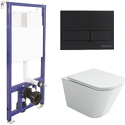 Унитаз с инсталляцией Ceramicanova Union CN4009T + Berges Novum L5 040215 с сиденьем Микролифт и Черной матовой клавишей смыва