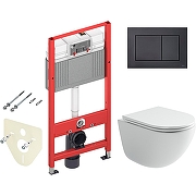 Унитаз с инсталляцией Ceramicanova Vogue CN4008T + Tece Now 9400414 с сиденьем Микролифт и Черной матовой клавишей смыва