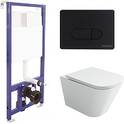 Унитаз с инсталляцией Ceramicanova Union CN4009T + Berges Novum D5 040235 с сиденьем Микролифт и Черной матовой клавишей смыва