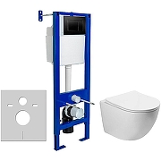Унитаз с инсталляцией Vincea Globo VT1-14S + Berges Atom 410 040332 с сиденьем Микролифт и Черной матовой клавишей смыва
