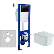 Унитаз с инсталляцией Aquatek Либра New AQ1148N-00 + Berges Atom 410 040332 с сиденьем Микролифт и Черной матовой клавишей смыва