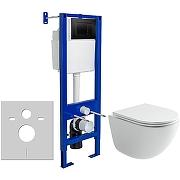 Унитаз с инсталляцией Ceramicanova Vogue CN4008T + Berges Atom 410 040332 с сиденьем Микролифт и Черной матовой клавишей смыва