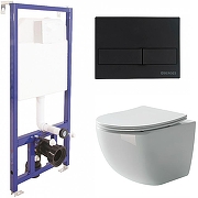 Унитаз с инсталляцией Ceramicanova Forma CN3009 + Berges Novum L5 040215 с сиденьем Микролифт и Черной матовой клавишей смыва
