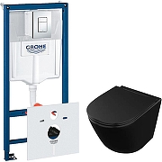 Унитаз с инсталляцией Owl 1975 Vind Cirkel-H OWLT190305 + Grohe Rapid SL 38775001 с сиденьем Микролифт и клавишей смыва Хром