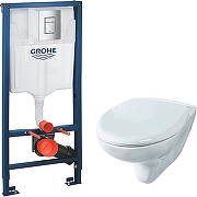 Унитаз с инсталляцией Rosa Элеганс Люкс Вн УнБ32 4620008195438 + Grohe Rapid SL 38772001 с сиденьем Микролифт и клавишей смыва Хром