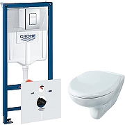 Унитаз с инсталляцией Rosa Элеганс Люкс Вн УнБ32 4620008195438 + Grohe Rapid SL 38775001 с сиденьем Микролифт и клавишей смыва Хром