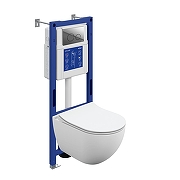 Унитаз с инсталляцией Cersanit Brasko Smart DPL EO Slim + Aqua 40 Smart M 69318 цвет Белый с сиденьем Микролифт и клавишей смыва цвет Хром глянцевый