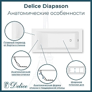 Ванна из искусственного камня Delice Diapason 155х70 DLR330067R-G цвет Белый глянцевый с ручками Хром-1