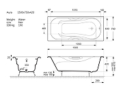 Чугунная ванна Vinsent Veron Aura 150x75 VAU1507542H/VH0015MGD цвет Белый с дугообразными ручками матовое золото-10