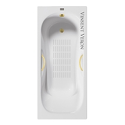 Чугунная ванна Vinsent Veron Aura 150x75 VAU1507542H/VH0015MGD-AS цвет Белый с дугообразными ручками матовое золото и антискользящим покрытием-4