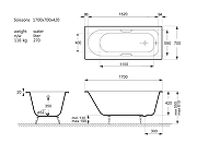 Чугунная ванна Vinsent Veron Soissons 170x70 VCN1707042H/VH0012NI цвет Белый с квадратными ручками никель-10