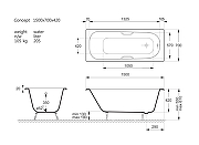 Чугунная ванна Vinsent Veron Concept 150x70 VCO1507042H/VH0012GM цвет Белый с квадратными ручками оружейная сталь-10