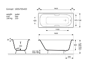 Чугунная ванна Vinsent Veron Concept 160x70 VCO1607042H/VH0012NI цвет Белый с квадратными ручками никель-10