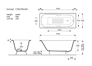 Чугунная ванна Vinsent Veron Concept 170x70 VCO1707042H/VH0015MGD-AS цвет Белый с дугообразными ручками матовое золото и антискользящим покрытием-10