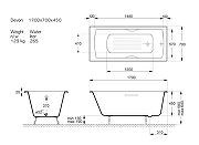 Чугунная ванна Vinsent Veron Devon 170x70 VDV1707045H/E60327CH-AS цвет Белый с хромированными ручками и антискользящим покрытием-10