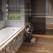 Чугунная ванна Vinsent Veron Devon 175x70 VDV1757045H/VH0012CH-AS цвет Белый с квадратными хромированными ручками и антискользящим покрытием-3