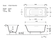 Чугунная ванна Vinsent Veron Devon 175x70 VDV1757045H/VH0012CH-AS цвет Белый с квадратными хромированными ручками и антискользящим покрытием-10