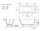 Чугунная ванна Vinsent Veron Devon 175x75 VDV1757545H/VH0012GM цвет Белый с квадратными ручками оружейная сталь-10