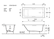 Чугунная ванна Vinsent Veron Italon 170x70 VIT1707045H/VH0012MGD цвет Белый с квадратными ручками матовое золото-10