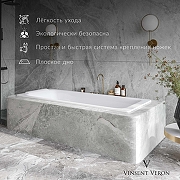 Чугунная ванна Vinsent Veron Italon 170x70 VIT1707045H/VH0012NI цвет Белый с квадратными ручками никель-3
