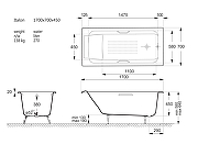 Чугунная ванна Vinsent Veron Italon 170x70 VIT1707045H/VH0012NI-AS цвет Белый с квадратными ручками никель и антискользящим покрытием-10