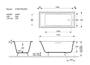 Чугунная ванна Vinsent Veron Square 170x75 VSQ1707545H/VH0012MGD цвет Белый с квадратными ручками матовое золото-10