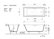 Чугунная ванна Vinsent Veron Square 140x70 VSQ1407045H/VH0012NI-AS цвет Белый с квадратными ручками никель и антискользящим покрытием-10