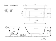 Чугунная ванна Vinsent Veron Tampa 170x70 VTP1707042H/VH0012GM цвет Белый с квадратными ручками оружейная сталь-10