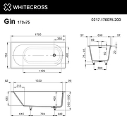 Ванна из искусственного камня Whitecross Gin 170x75 0217.170075.200.LINE.WH цвет Белый матовый с гидромассажем форсунки Белые-1