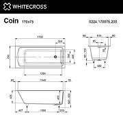 Ванна из искусственного камня Whitecross Coin 170x75 0224.170075.200.SOFT.WH цвет Белый матовый с гидромассажем форсунки Белые-1