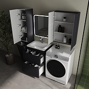 Шкаф пенал Style Line Бергамо 30 L Люкс Плюс СС-00002527 с бельевой корзиной цвет Графит антискрейтч-3