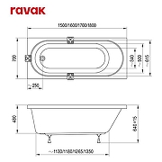 Акриловая ванна Ravak Sonata II Set 180х70 70508110 цвет Белый с каркасом, со сливом-переливом-8