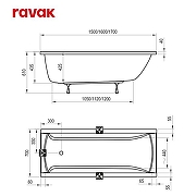 Акриловая ванна Ravak Classic Set 150х70 70508116 цвет Белый с каркасом-8