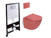 Унитаз с инсталляцией SantiLine SL-5005T-MR+SL-01/MR цвет Красный матовый с сиденьем Микролифт и клавишей смыва цвет Красный матовый