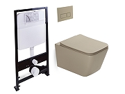 Унитаз с инсталляцией SantiLine SL-5007T-BG+SL-01/BG цвет Бежевый матовый с сиденьем Микролифт и клавишей смыва цвет Бежевый матовый