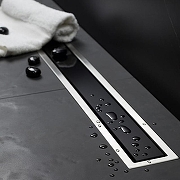 Душевой лоток Pestan Confluo Premium Line 950 Black Glass 13000351 с двухсторонней решеткой Хром матовый Черный глянецевый-6